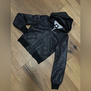 Vintage Aqua leather bomber jacket